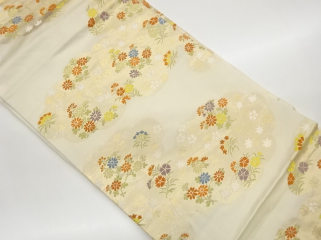 雲に菊・撫子・楓模様織出し名古屋帯